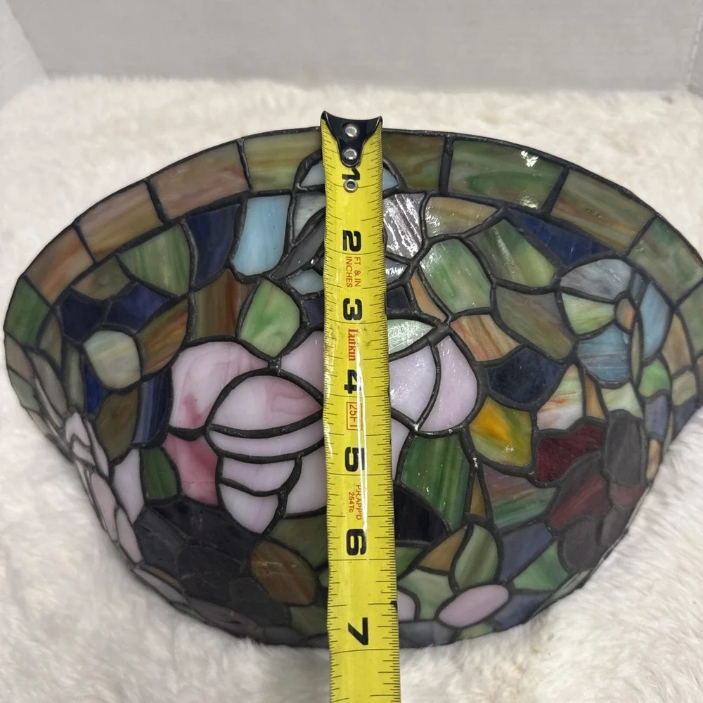 Tiffany Style Wall Sconce Rosebush Floral Vintage Stained Glass Round Fan Light